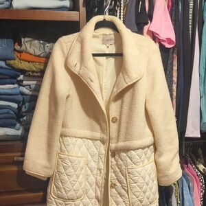 LOFT Cream Quilted-Teddy Patch Pocket Coat